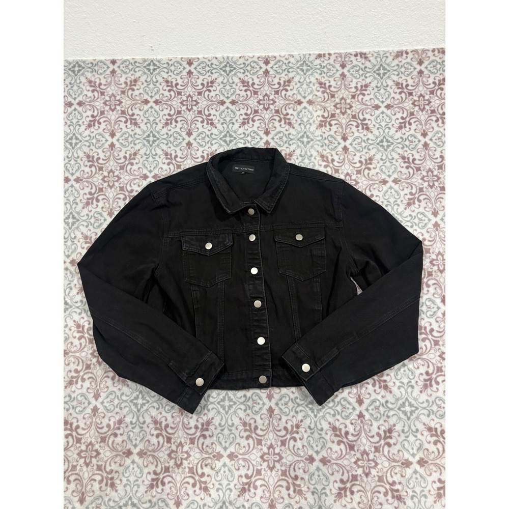 PrettyLittleThing Black Denim Jacket Trucker Style Size 12 Cotton Blend